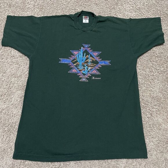 VTG Arizona T Shirt Mens XXL Green Southwestern Desert Cactus Landscape Design - Picture 1 of 6